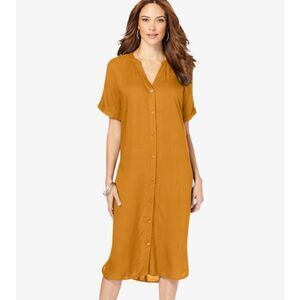 Catherines mustard yellow shirt dress size 32W mother of the groom / bride. New